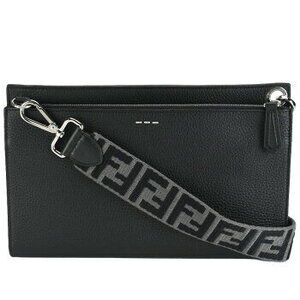 Fendi Shoulder Bag Wallet Clutch FF Zucca Black Leather